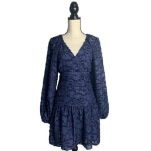 NWT Tanya Taylor Eva Navy Blue Puff Sleeve Mini Dress - Picture 5 of 13